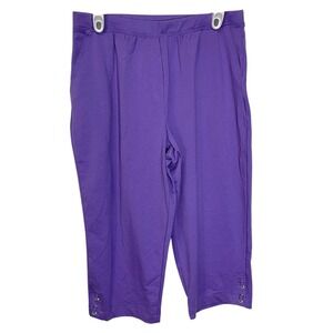 Links M Purple Capri Pants Grommet Hem Elastic Waist Casual Athleisure Comfort
